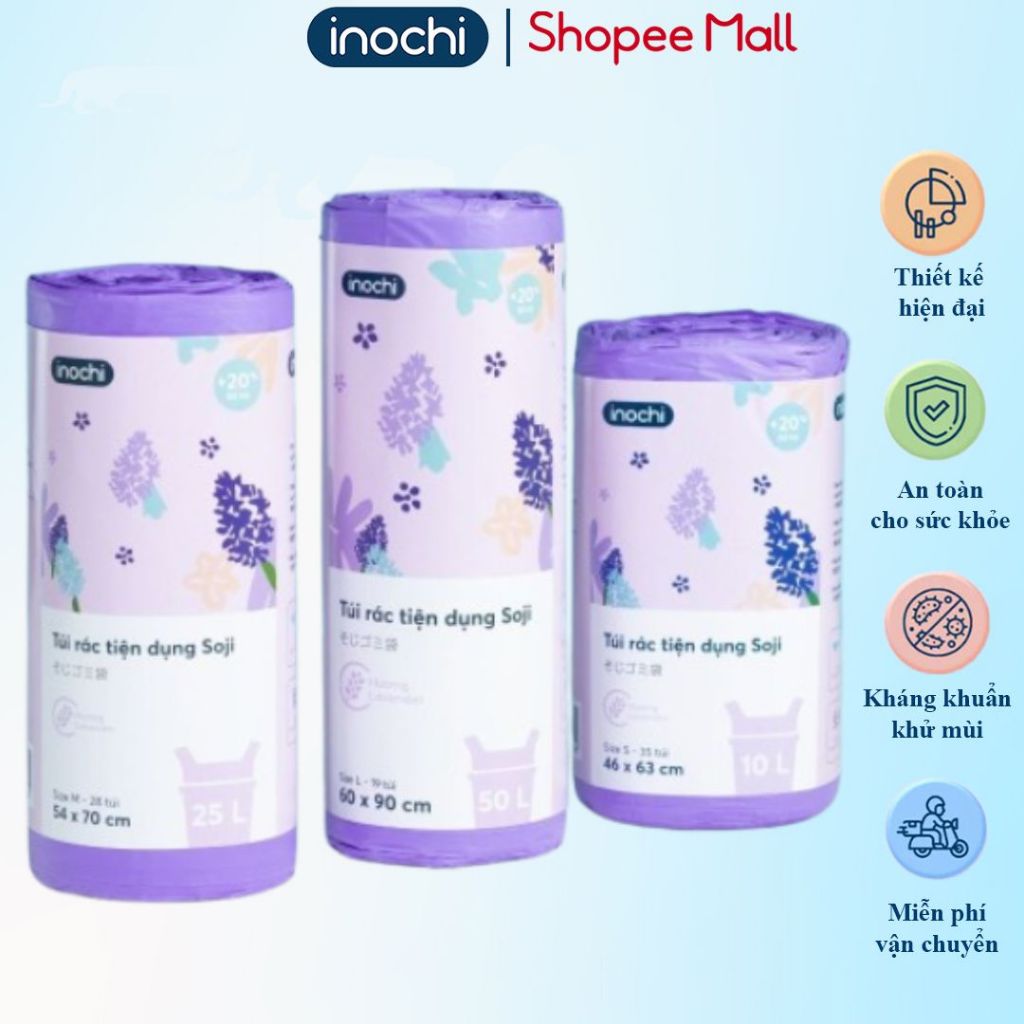 Túi đựng rác hương INOCHI, túi rác tự hủy có quai xách, hạn chế rỉ nước ...