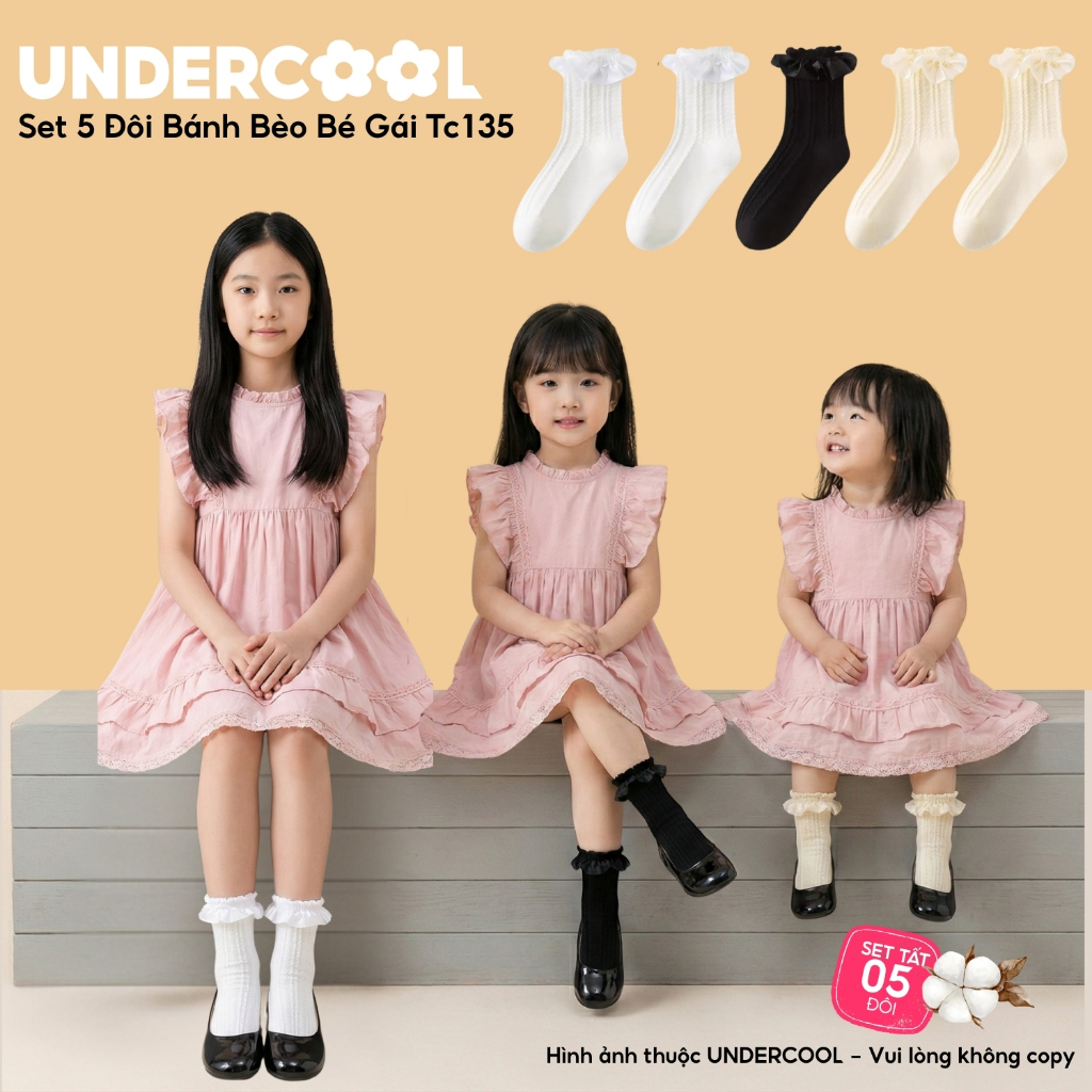 Set 5 Đôi Tất Vớ Cổ Cao Bánh Bèo Cho Bé Gái 1-12 Tuổi UNDERCOOL Cotton Mềm Mại  Phong Cách Tiểu Thư Công Chúa tc135