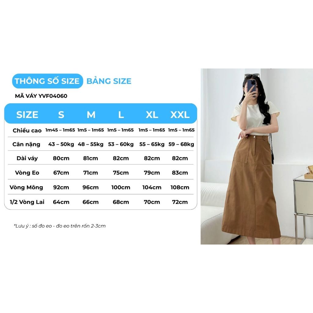 Chân Váy Chữ A Dáng Dài GUMAC - Gmorning Chân Váy Kaki Midi Có Túi Vuông Tôn Dáng Cao Cấp YVF04060