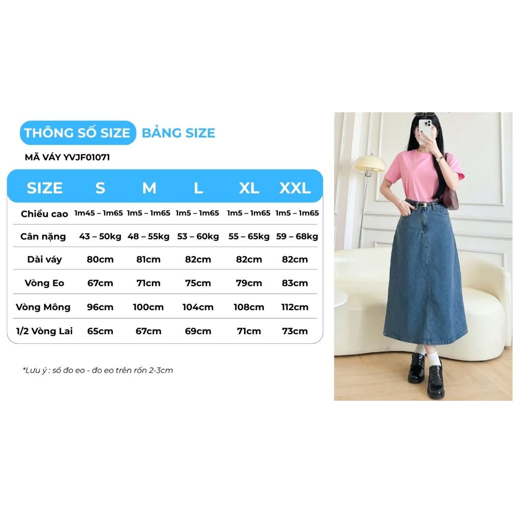 Chân Váy Jeans Gmorning - GUMAC Form A Tôn Dáng Túi Mổ Hàm Ếch Thanh Lịch YVJF01071 - YVG07102