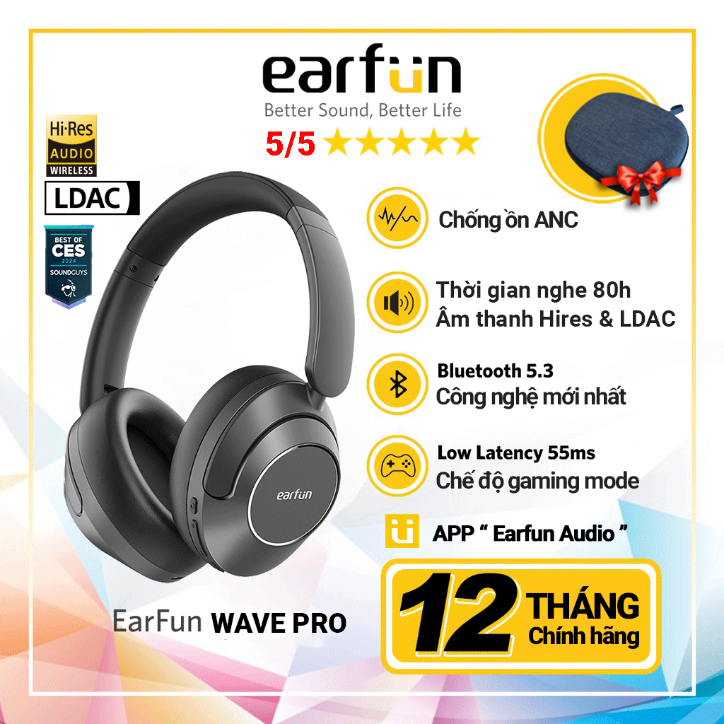Tai Nghe Chụp Tai Bluetooth Earfun Wave Pro Chống Ồn ANC 45db Âm Thanh Hi-Res LDAC Pin 80H | BigBuy360 - bigbuy360.vn