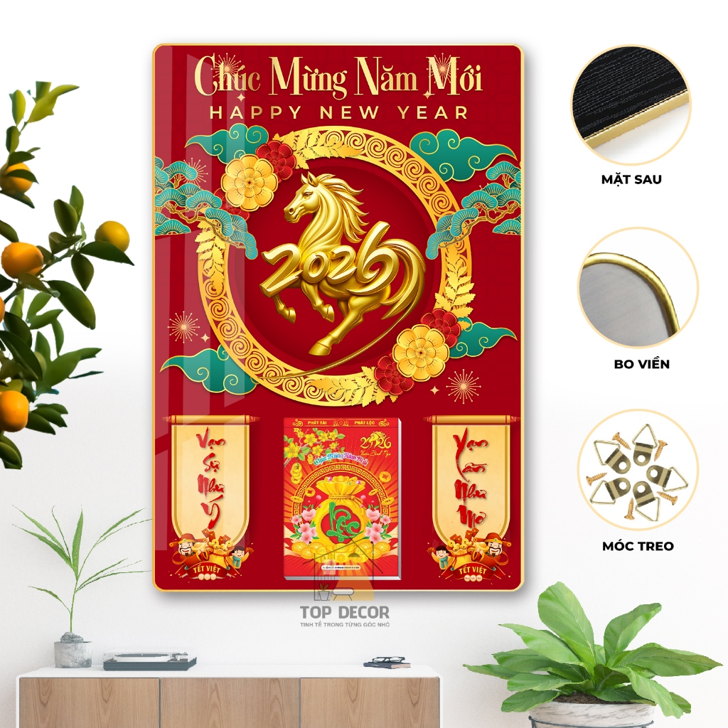 Lịch tết 2026 - Đốc Lịch Tráng Gương 2026 Mã đáo thành công, thuận buồm - Top Decor