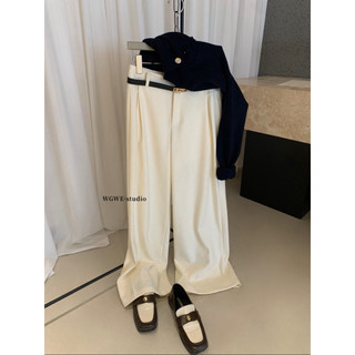 𝐏𝐡𝐢𝐞𝐧 | (Sẵn Xám Chì M) W8276 Quần Dạ Nỉ Kèm Belt Ống Suông Rộng Trơn Basic
