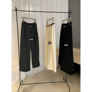 𝐏𝐡𝐢𝐞𝐧 | (Sẵn Xám Chì M) W8276 Quần Dạ Nỉ Kèm Belt Ống Suông Rộng Trơn Basic