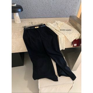 𝐏𝐡𝐢𝐞𝐧 | (Sẵn Xám Chì M) W8276 Quần Dạ Nỉ Kèm Belt Ống Suông Rộng Trơn Basic