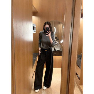 𝐏𝐡𝐢𝐞𝐧 | (Sẵn Xám Chì M) W8276 Quần Dạ Nỉ Kèm Belt Ống Suông Rộng Trơn Basic