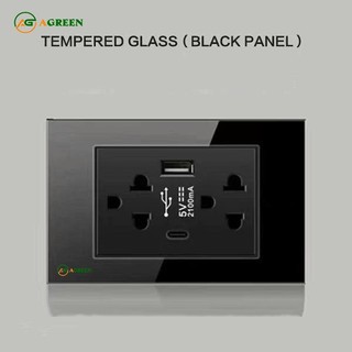 Ổ cắm âm tường tích hợp sạc nhanh 20W – AGREEN (mặt kính cường lực, 16A – 250V)