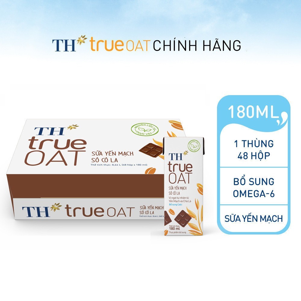 [LIVESTREAM] Thùng 48 hộp Sữa Yến Mạch Sô Cô La TH true OAT 180ml (180 ml x 48)
