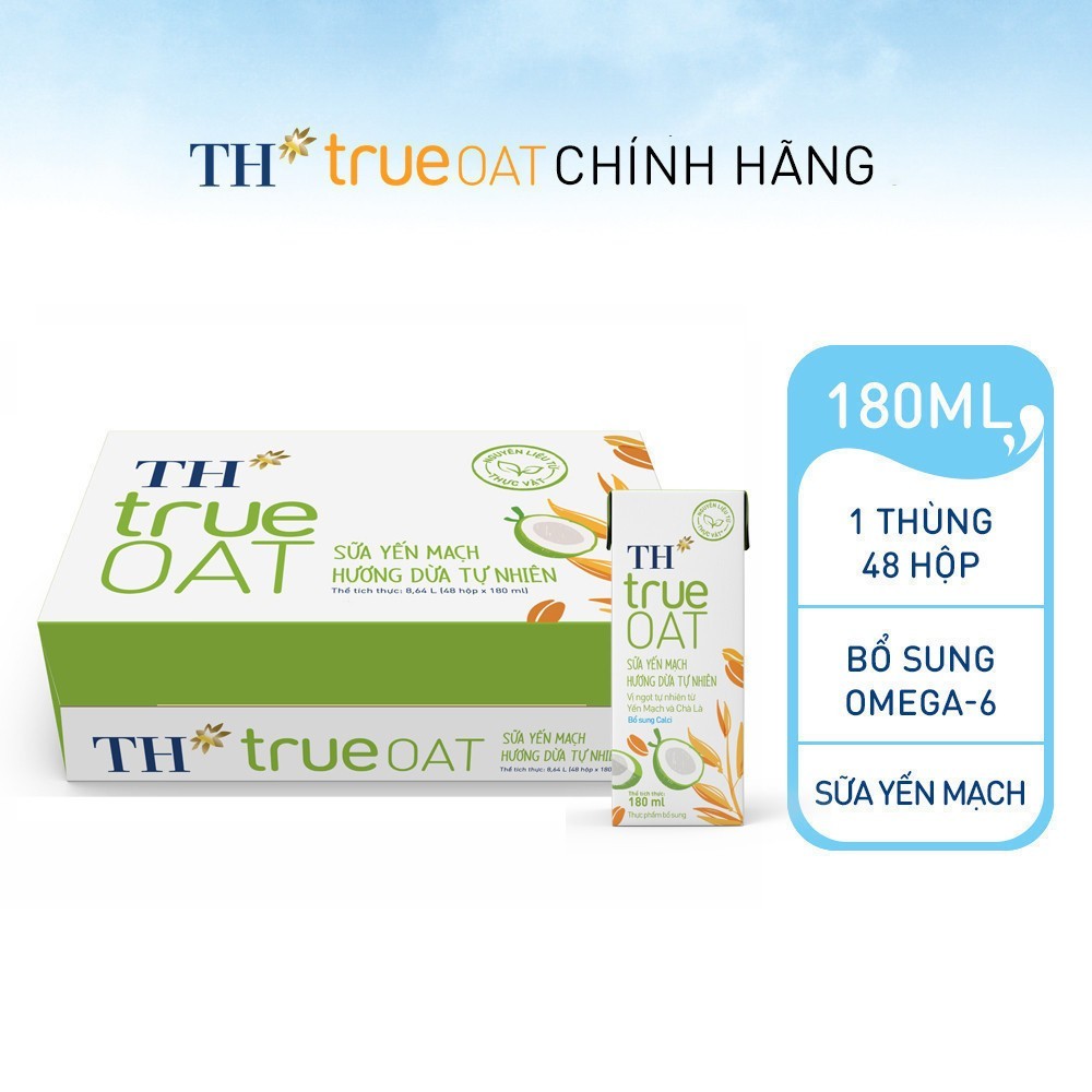 [LIVESTREAM] Thùng 48 hộp Sữa Yến Mạch Hương Dừa Tự Nhiên TH true OAT 180ml (180 ml x 48)