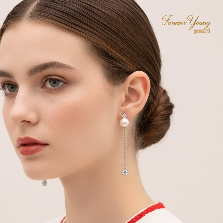 Mã BT55. Bông Tai mạ vàng 18K ngọc Trai Nuôi Nước Ngọt Dày 6-7Li . Forever Young Pearl