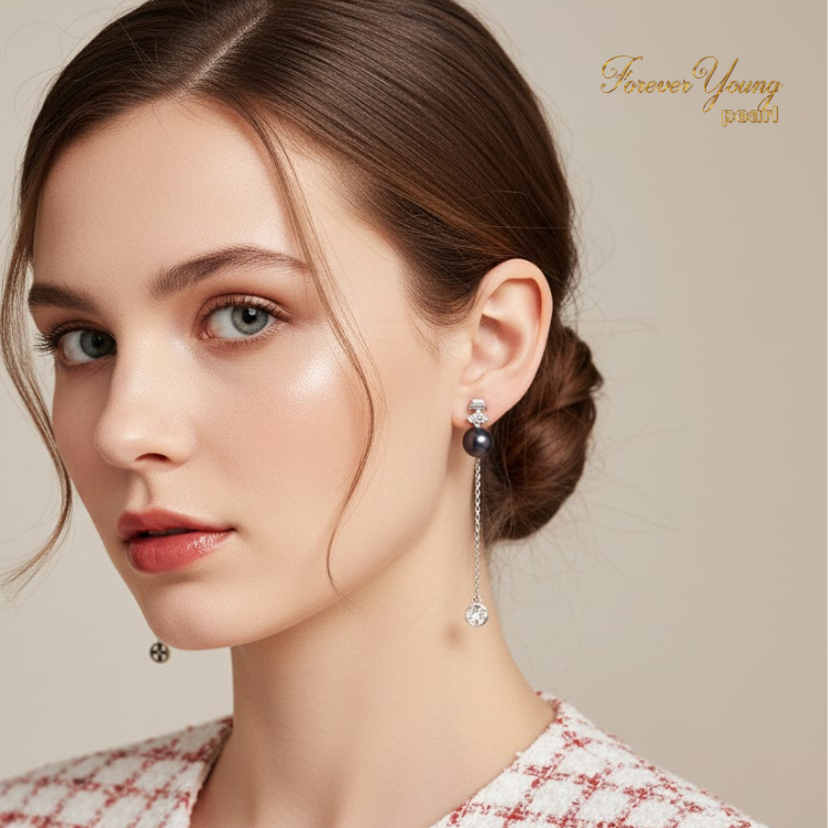 Mã BT55. Bông Tai mạ vàng 18K ngọc Trai Nuôi Nước Ngọt Dày 6-7Li . Forever Young Pearl