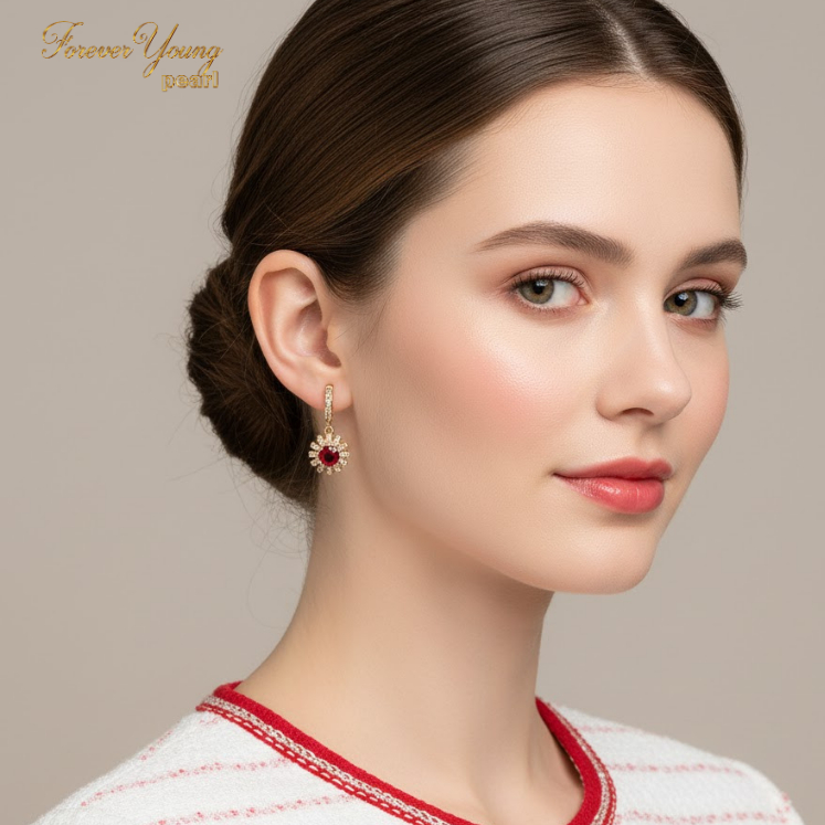 Mã BT60. Bông Tai mạ vàng 18K Đính Đá Zirconia Cao Cấp -  Sang Trọng -  Forever Young Pearl