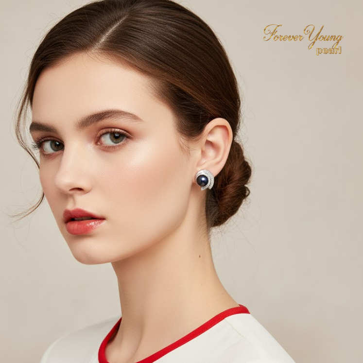 Mã BT64. Bông Tai mạ vàng Trắng ngọc Trai Tím Nuôi Nước Ngọt Dày 5-7Li Charm Đính Đá Cz Cao Cấp . Forever Young Pearl