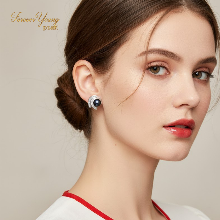Mã BT64. Bông Tai mạ vàng Trắng ngọc Trai Tím Nuôi Nước Ngọt Dày 5-7Li Charm Đính Đá Cz Cao Cấp . Forever Young Pearl