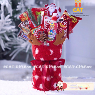 Set quà Giáng Sinh tuần lộc đỏ – Giỏ quà bánh kẹo decor noel cực xinh, quà tặng bé / quà Noel, lẵng bánh kẹo Noel