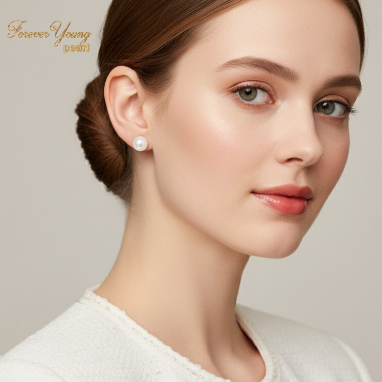 Mã BT87. Bông Tai mạ vàng 18K ngọc Trai Nuôi Nước Ngọt Dày 5-7Li . Forever Young Pearl