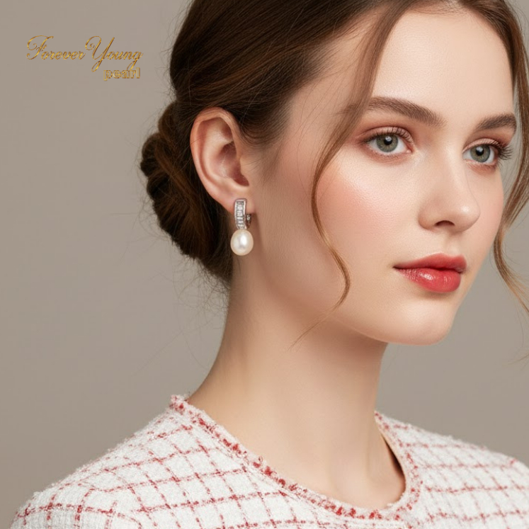 Mã BT89. Bông Tai ngọc Trai Nuôi Nước Ngọt Dày 6-7Li . Forever Young Pearl