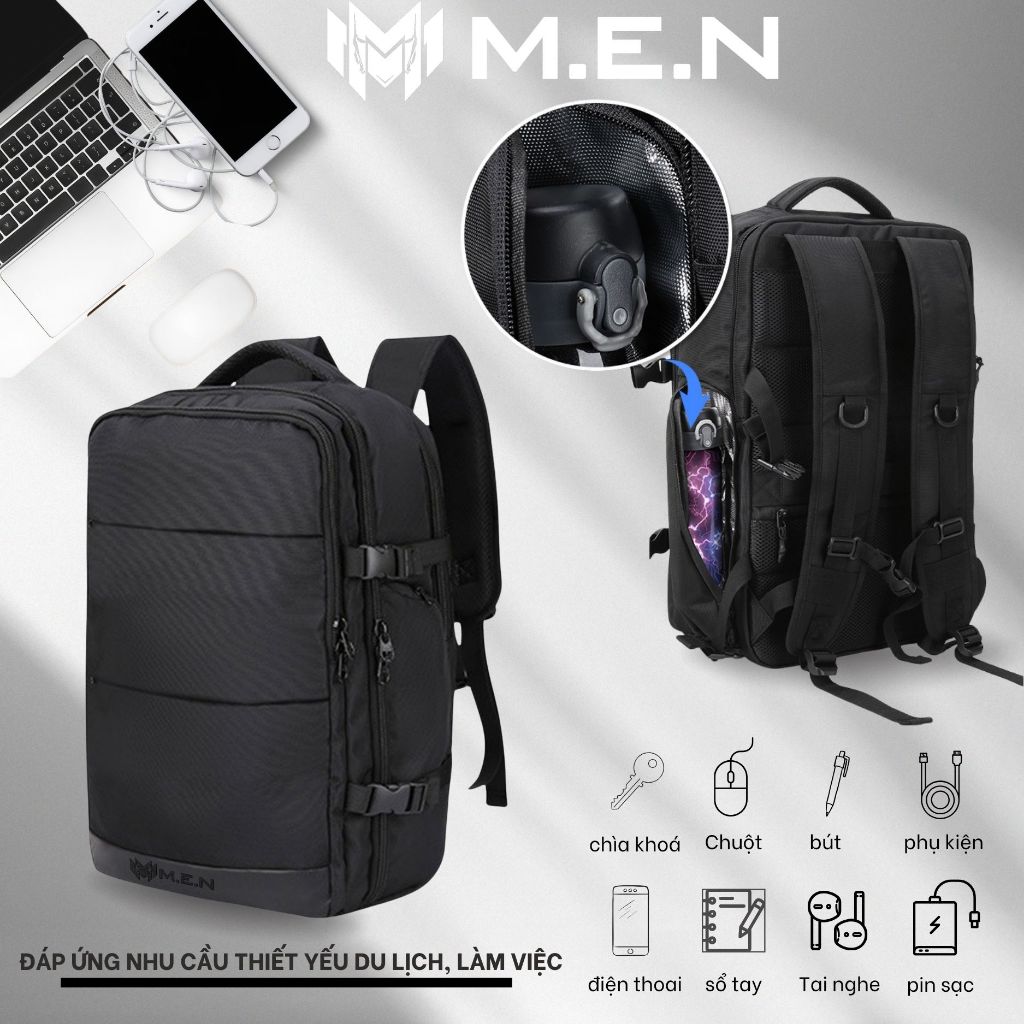 Balo học sinh có sạt USB công nghệ mới M.E.N SuntownFull đen dã ngoại {Mua 1 tặng 1}