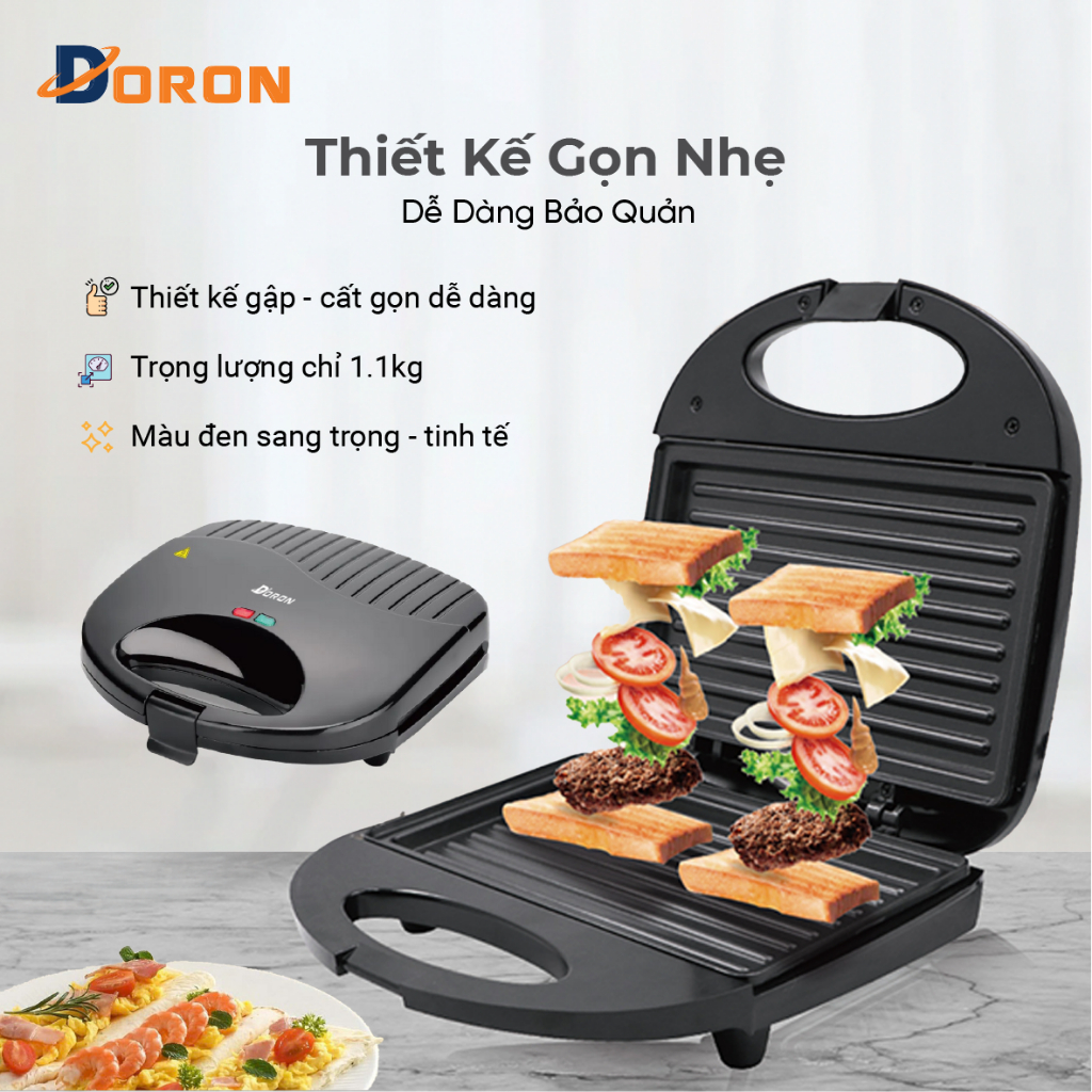 Máy nướng bánh mì DORON 750W làm nóng đều 2 mặt khuôn, bánh thơm ngon