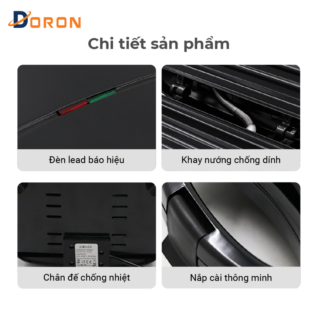 Máy nướng bánh mì DORON 750W làm nóng đều 2 mặt khuôn, bánh thơm ngon