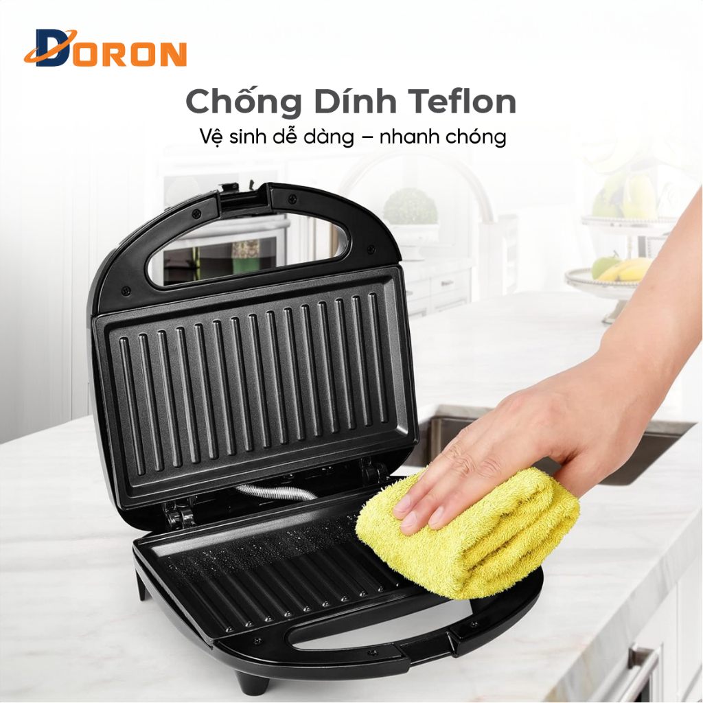 Máy nướng bánh mì DORON 750W làm nóng đều 2 mặt khuôn, bánh thơm ngon
