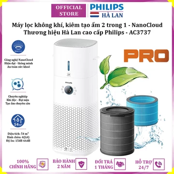 Máy lọc không khí kiêm máy tạo độ ẩm 2 trong 1 công nghệ hiện đại NanoCloud Philips AC3737/00 42W 54m2 - BH 2 NĂM