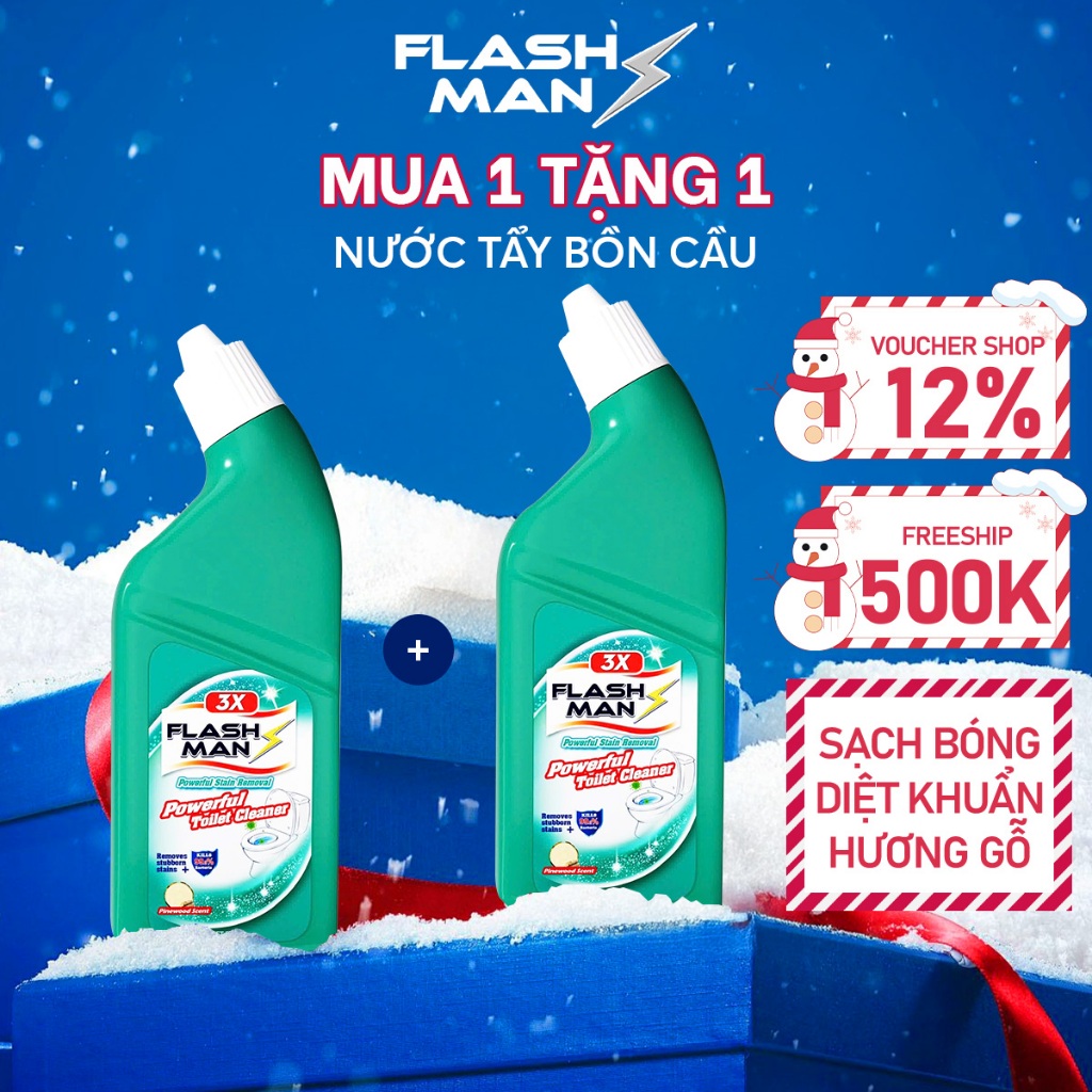 [MUA 1 TẶNG 1] Nước Tẩy Bồn Cầu Flashman 500g – Diệt Khuẩn 99.9% – Khử Mùi, Tẩy Sạch Vết Bẩn