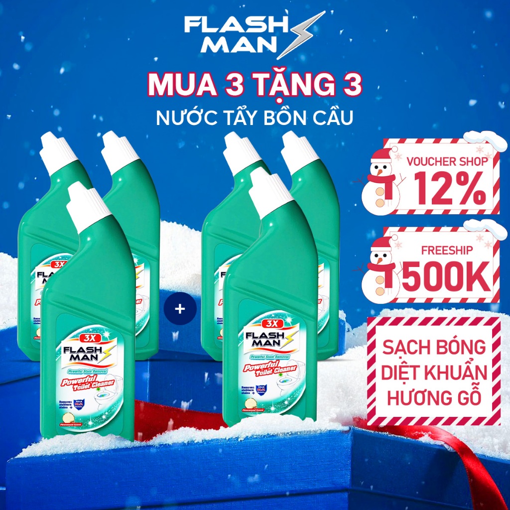 [MUA 3 TẶNG 3] Nước Tẩy Bồn Cầu Flashman 500g – Diệt Khuẩn 99.9% – Khử Mùi, Tẩy Sạch Vết Bẩn