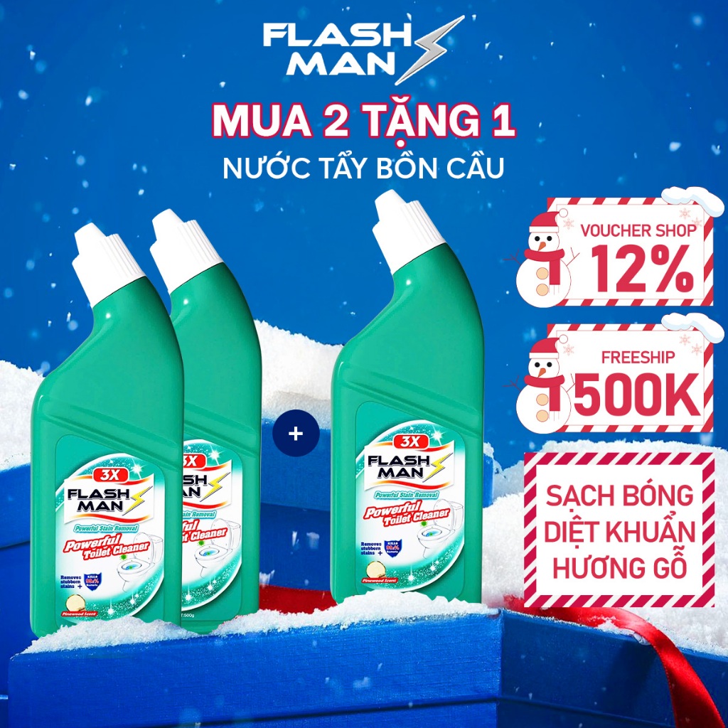 [MUA 2 TẶNG 1] Nước Tẩy Bồn Cầu Flashman 500g – Diệt Khuẩn 99.9% – Khử Mùi, Tẩy Sạch Vết Bẩn