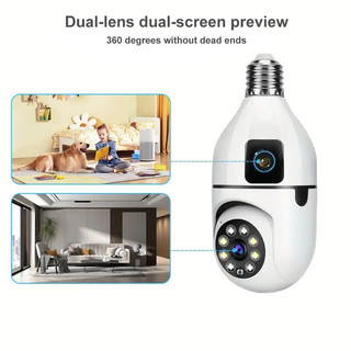 V380 Camera Wifi 2 mắt FHD Đèn bóng đèn CCTV, xoay 360 độ, theo dõi chuyển động âm thanh 2 chiều