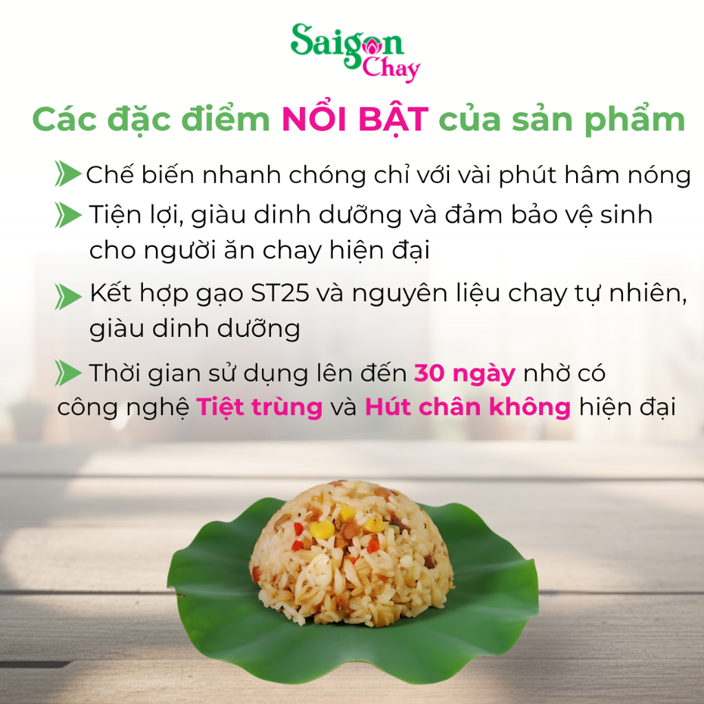 Cơm chay hạt sen ăn liền Saigon Chay tiện lợi, dinh dưỡng không chất bảo quản