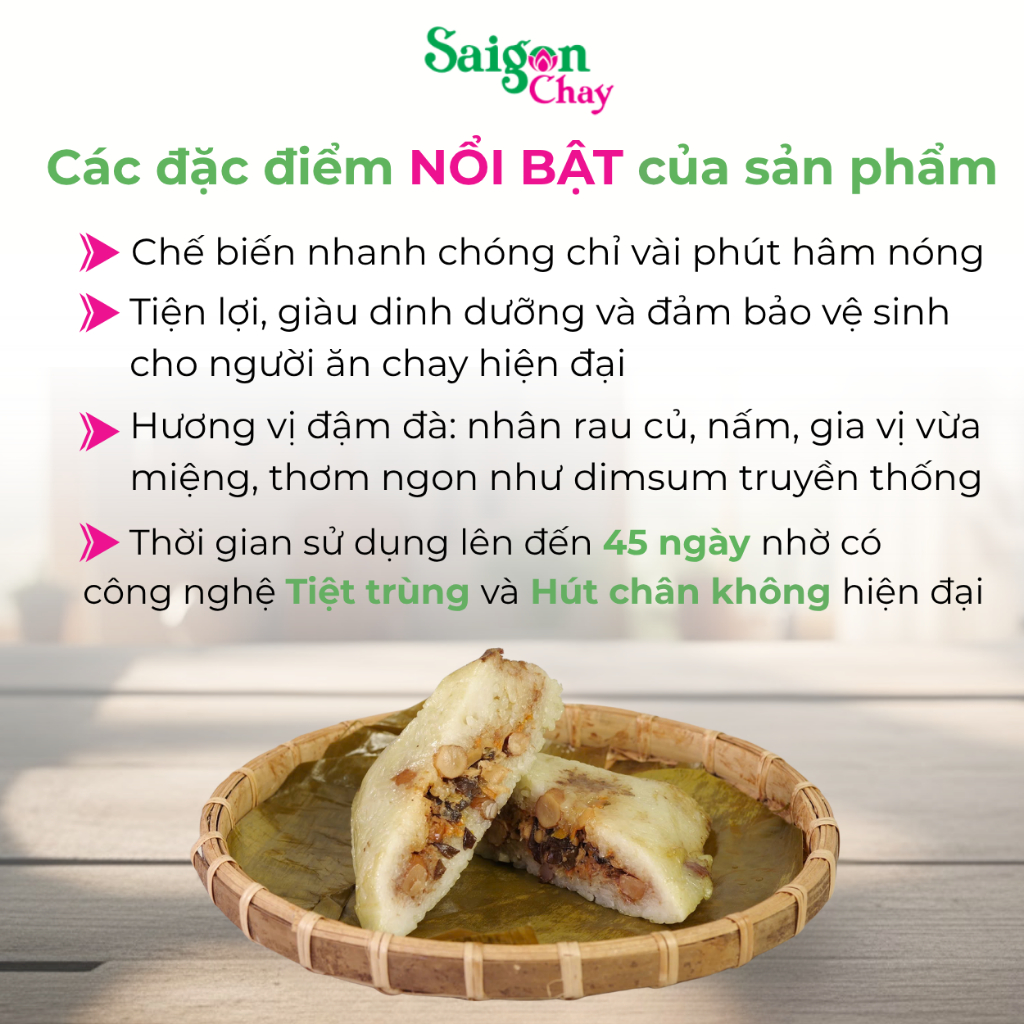 Bánh nếp dimsum chay vị mặn từ Sài Gòn Chay tiện lợi dùng liền 1 gói x 200gr