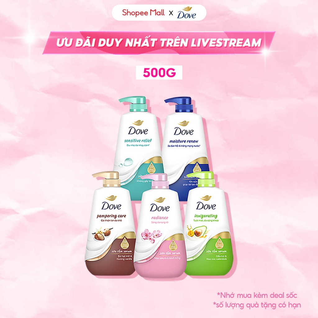 [LIVE] Sữa Tắm Serum Dove Pro-Ceramide Giúp Da Đàn Hồi Và Căng Bóng chai 500g/900g