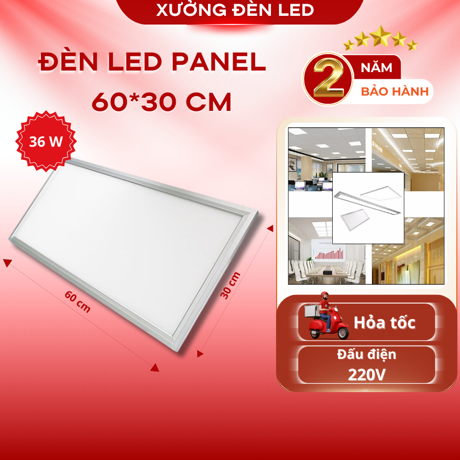 Đèn led Panel 60cm*30cm Công suất 36W | Đèn vuông ốp nổi bắt vít | Đèn thả trần thạch cao BH 2 năm