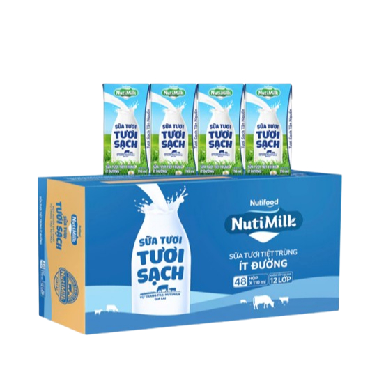 Thùng 48 Hộp Sữa Tươi Tươi Sạch NutiMilk Ít Đường 110ml