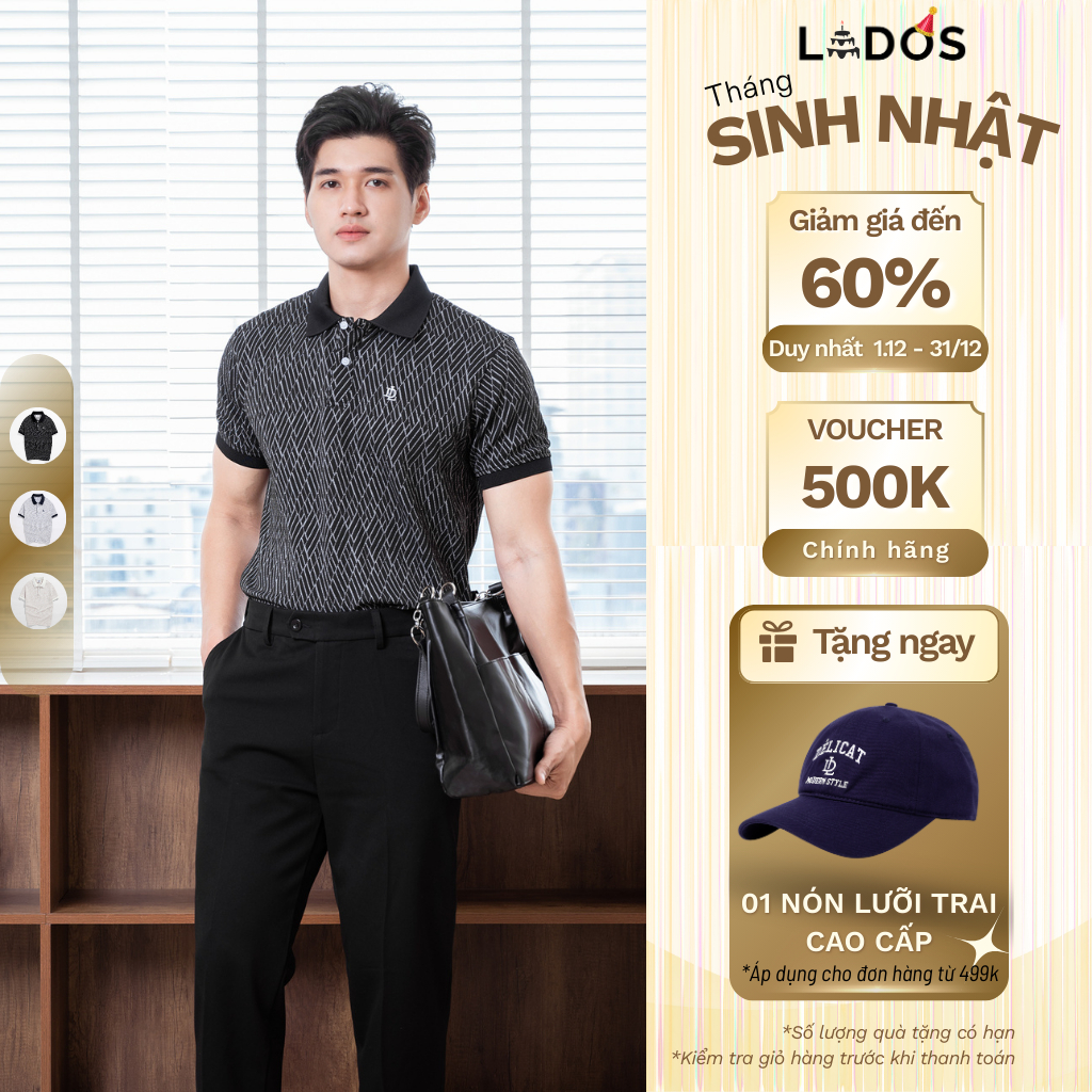 Áo Polo Nam Thun Dệt Diamond Họa Tiết Nhẹ LADOS-9235, Áo Form Pique Basic Cổ Đức Mát Mẻ, Thời Trang Công Sở
