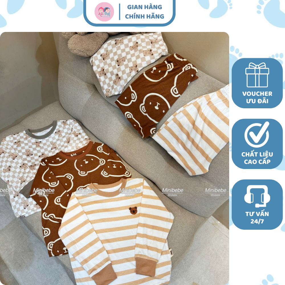 [À ƠI SHOP] T49- set 3 bộ gấu nâu sọc caro full - a100.302