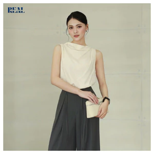 Áo kiểu không tay cổ cao Janet REAL CLOTHES (tổng hợp màu), vải cotton mát, nhẹ, thanh lịch
