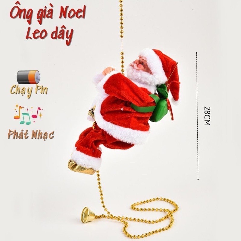 Đồ chơi ông già Noel leo dây vui nhộn có đèn có nhạc quà tặng cho bé mùa giáng sinh, quà tặng noel