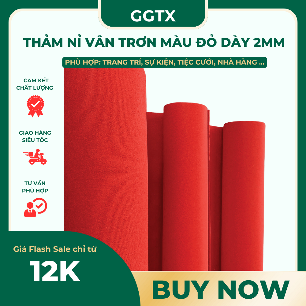 Thảm Nỉ Vân Trơn Màu Đỏ Trang Trí Sự Kiện, Tiệc Cưới, Sân Khấu, Hội Trường, Triển Lãm ...