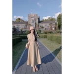 CÉLESTE - LIZZY DRESS Váy Tiểu Thư Dáng Dài Xoè Tay Ngắn Chất Kaki Hàn Thiết Kế Cổ Bẻ Phối Cúc Bọc Tôn Dáng — ảnh 3