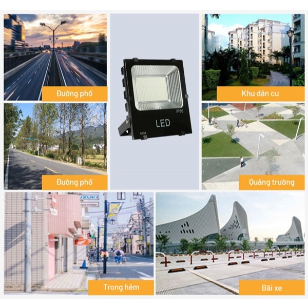 Đèn Pha LED Ngoài Trời, Đèn Pha COB Chất Liệu Nhôm Tản Nhiệt Tốt Chống Nước IP66 Chiếu Sáng 150m2