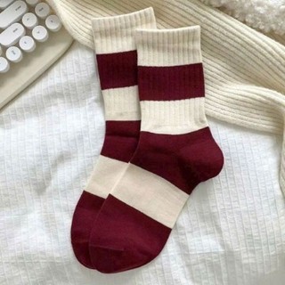 Sét 10 Đôi Vớ Tất Boot Noel Sọc Màu Đỏ Noel Chất Cotton Phong Cách Vintage Tiểu Thư, Cổ Cao