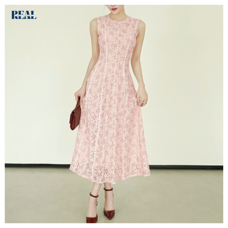 Đầm ren không tay cổ cao Tuyết Mai Real Clothes (tổng hợp màu), dáng cơ bản, chất liệu cao cấp, thanh lịch
