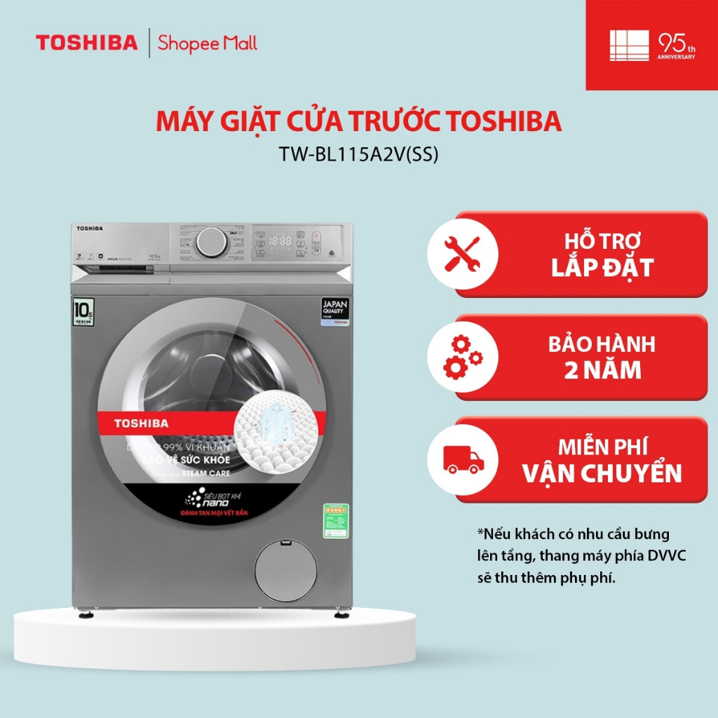 [Người Bán - Lắp đặt] Máy giặt Toshiba Inverter 10.5 kg TW-BL115A2V(SS) - Hàng chính hãng