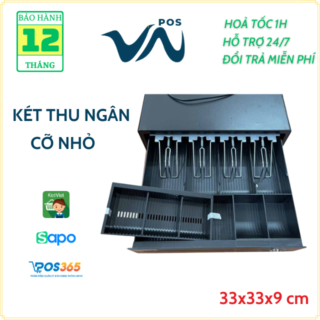 Ngăn kéo đựng tiền cỡ lớn Roco 408, cỡ nhỏ RT335. Két thu ngân kết nối máy in hoá đơn tự động mở két