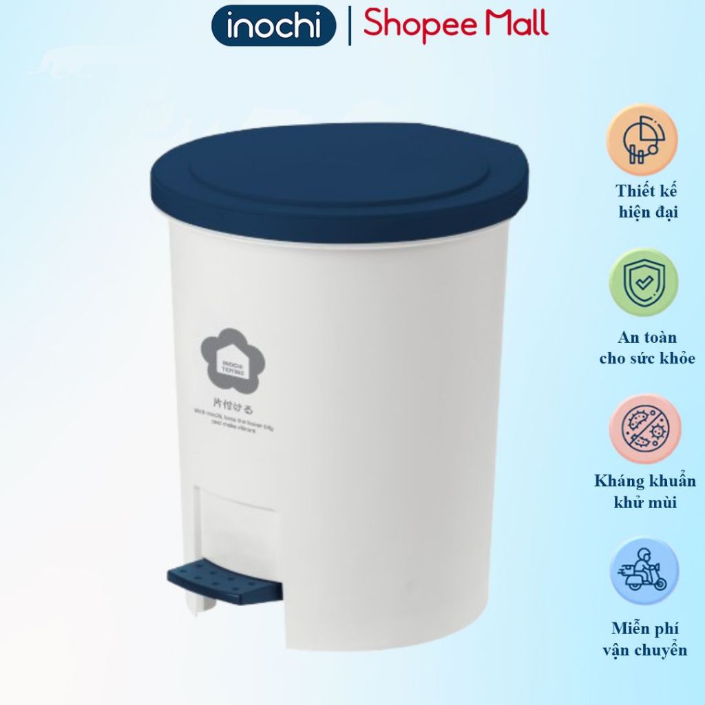 Thùng rác đạp tròn Inochi Hiro 6L , kháng khuẩn, khử mùi kèm lõi thùng ...