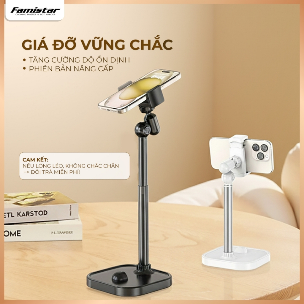 Giá Đỡ Điện Thoại Livestream GD04 – Kẹp Điện Thoại Quay Video, Góc Xoay 360°, Điều Chỉnh Chiều Cao Famistar