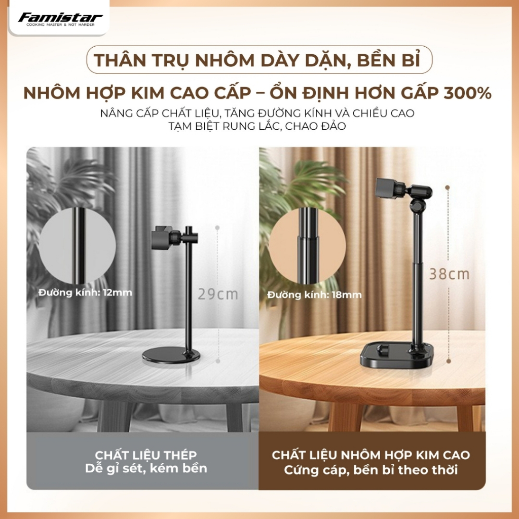 Giá Đỡ Điện Thoại Livestream GD04 – Kẹp Điện Thoại Quay Video, Góc Xoay 360°, Điều Chỉnh Chiều Cao Famistar