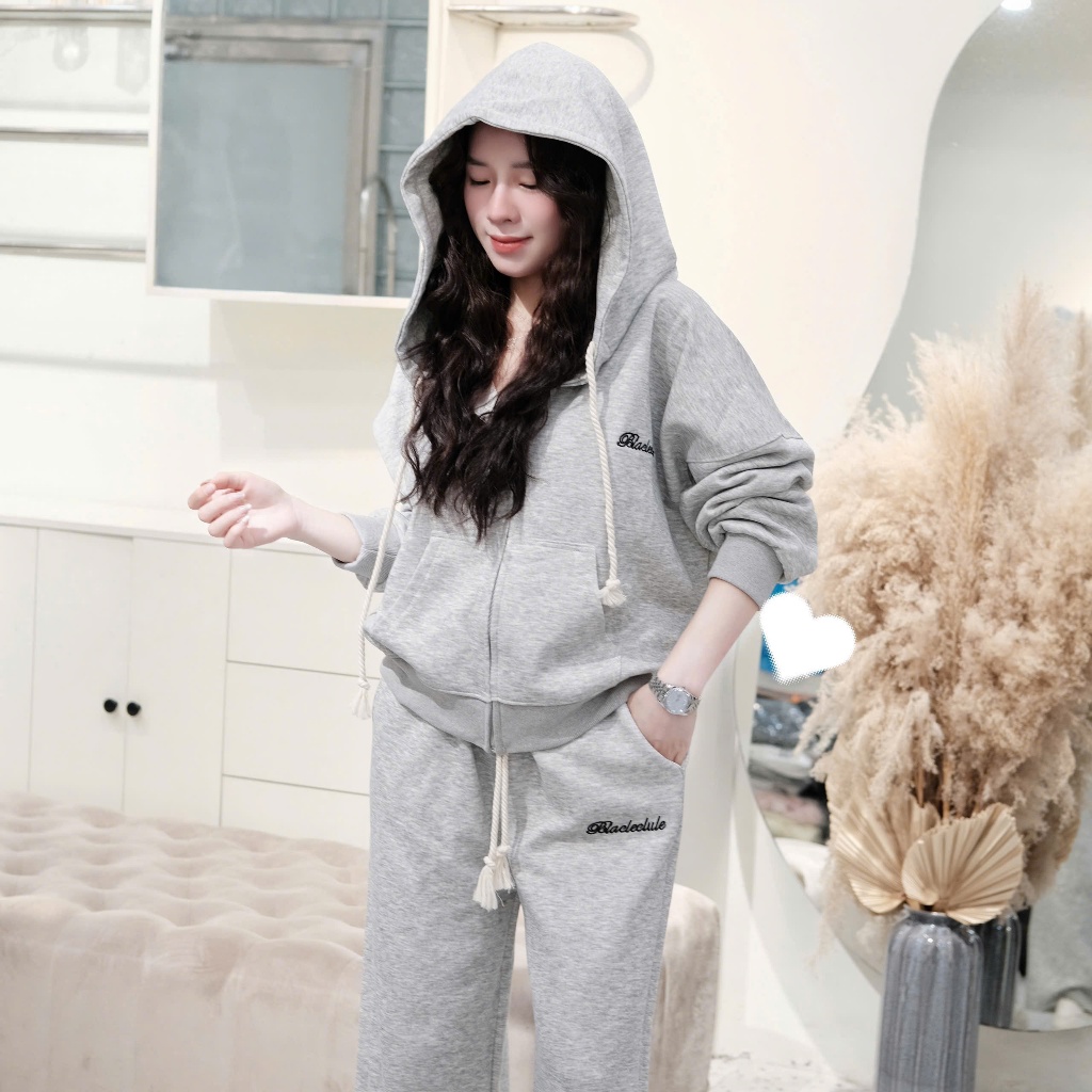 [BST THU ĐÔNG] Set Bộ Nỉ Áo Hoodie Zip Form Boxy Quần Dài Form Rộng Unisex Local Brand - Xám Đậm